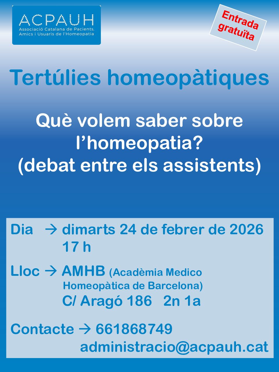 Tertúlies ACPAUH: “Què volem saber sobre l’homeopatia?”